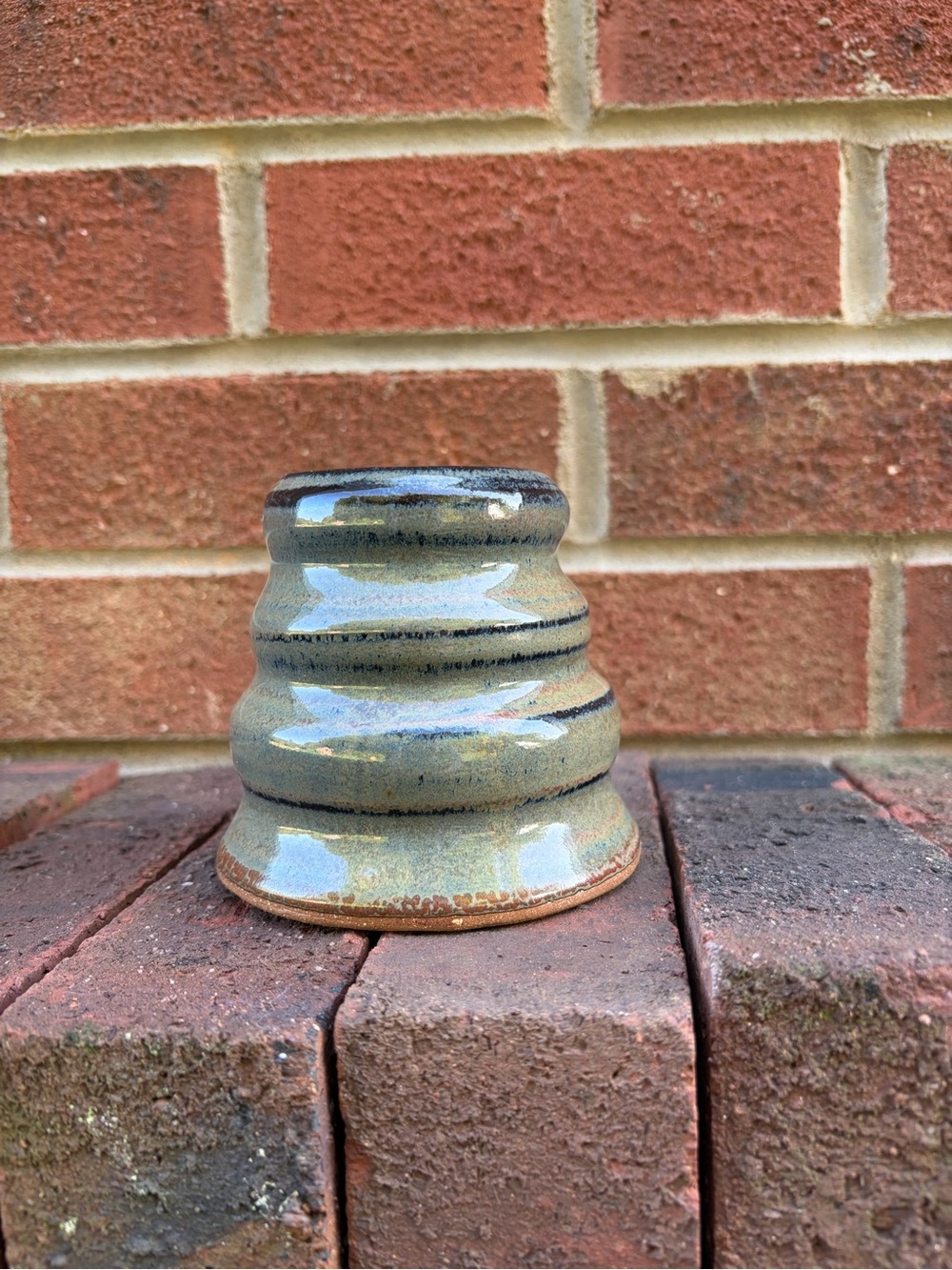 Hand Crafted Glazed Ceramic Vase in Green and Brown Accents